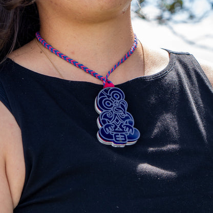 HEI TIKI double sided pendant - Velvet edition (Fuchsia/Blue)