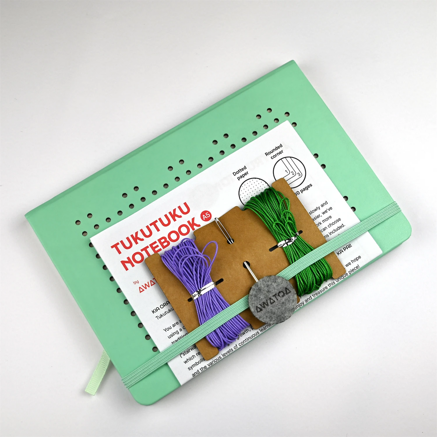 TUKUTUKU NOTEBOOK DIY Kit - Poutama pattern (Green)