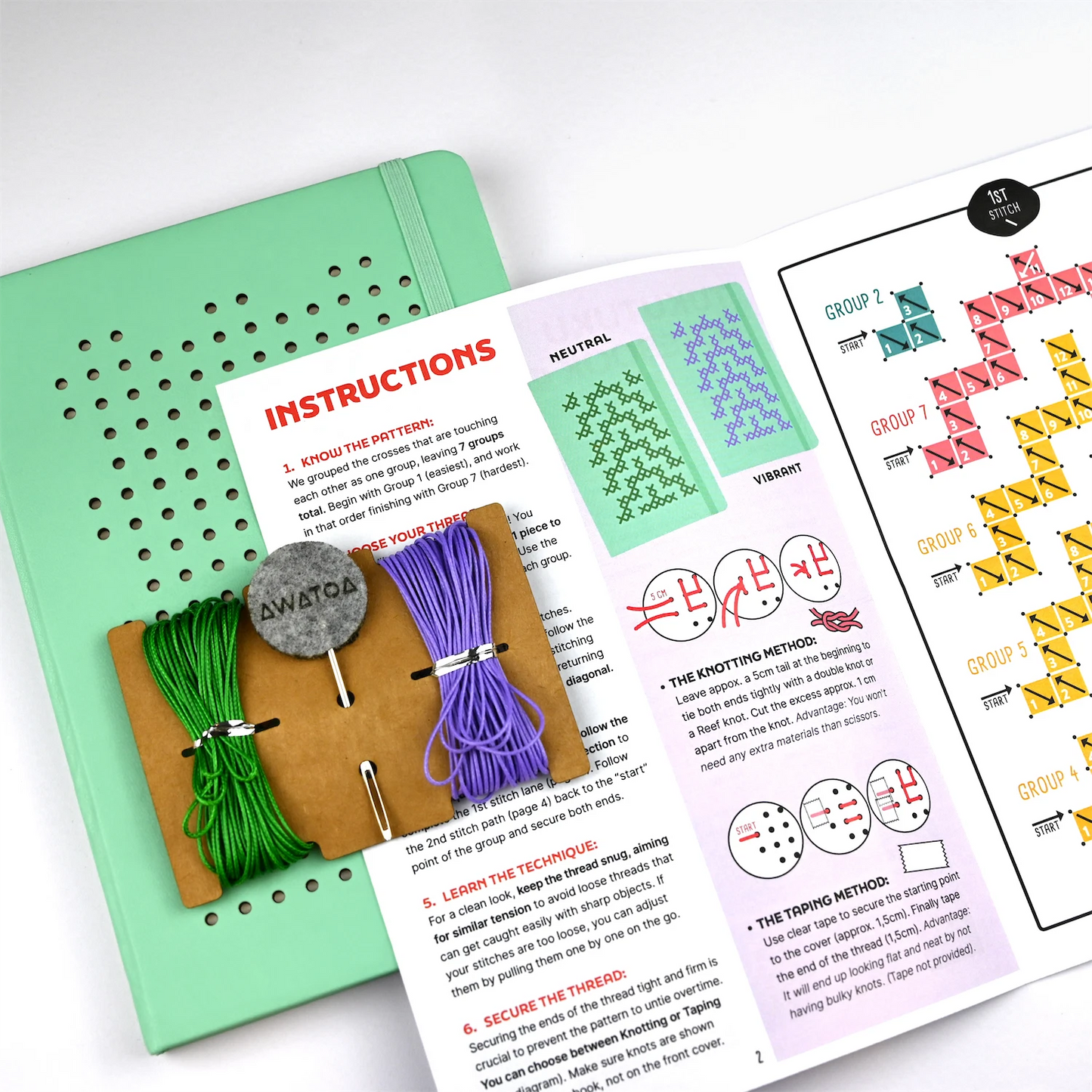 TUKUTUKU NOTEBOOK DIY Kit - Poutama pattern (Green)